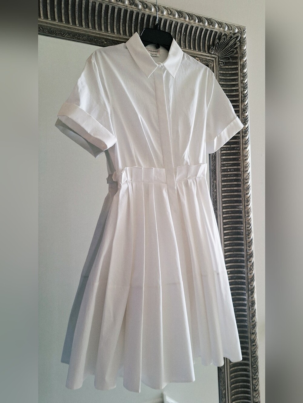 ALEXANDER MCQUEEN Cotton Poplin Short Sleeve Dress White IT 42 US 6 M Org $1,895